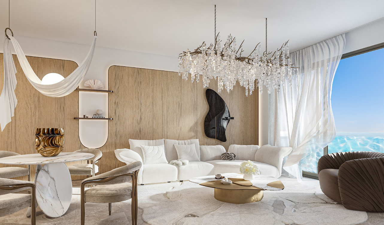 Living area inside a Weybridge Gardens 4 residence, Dubailand