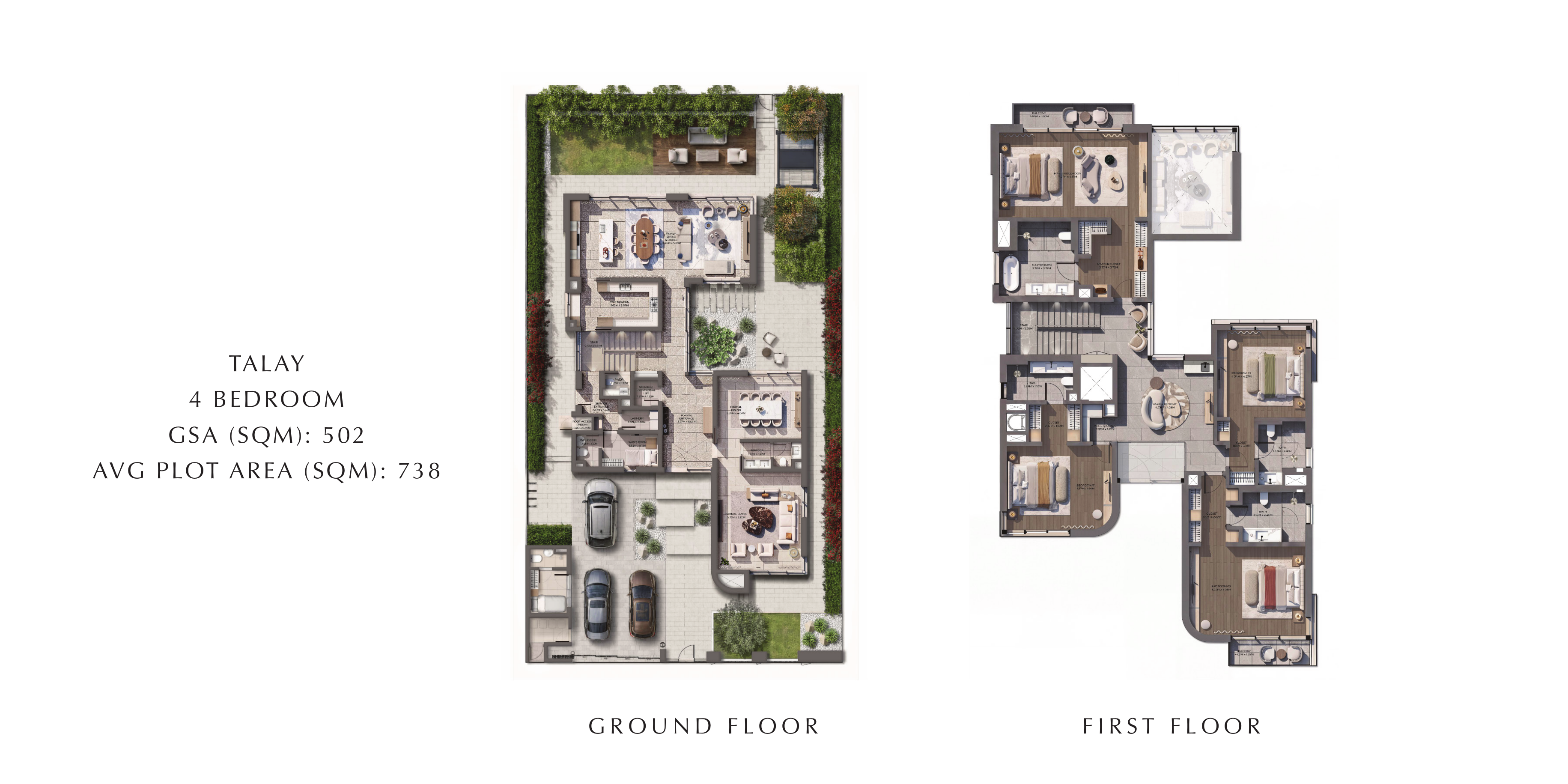 Talay 4 bedroom villa floor plans — ground and first floor
