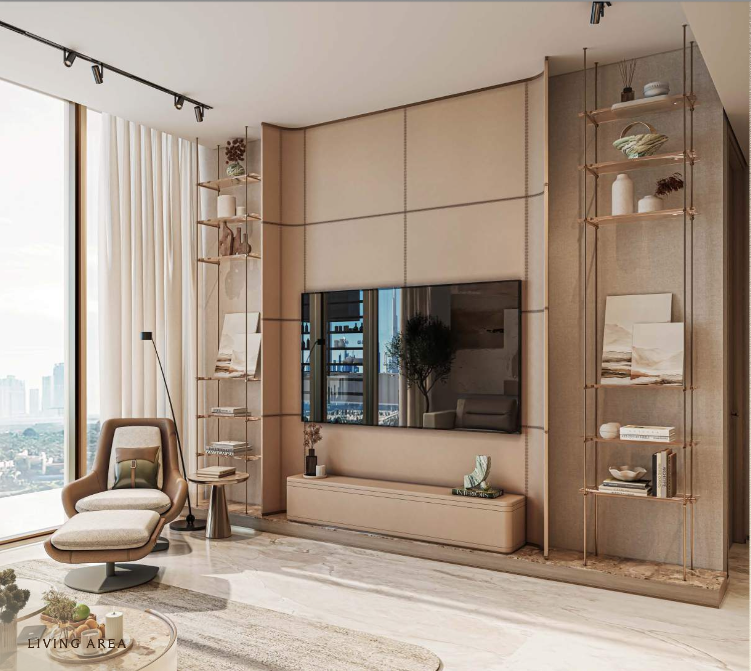 Living area inside a Sea Cliff residence, Dubai Islands