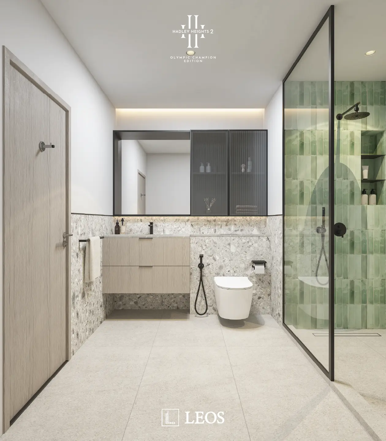 Bathroom with walk-in shower inside a Hadley Heights 2 residence