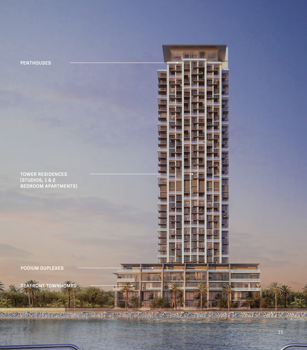 ARIA tower, podium duplex and seafront townhouse composition