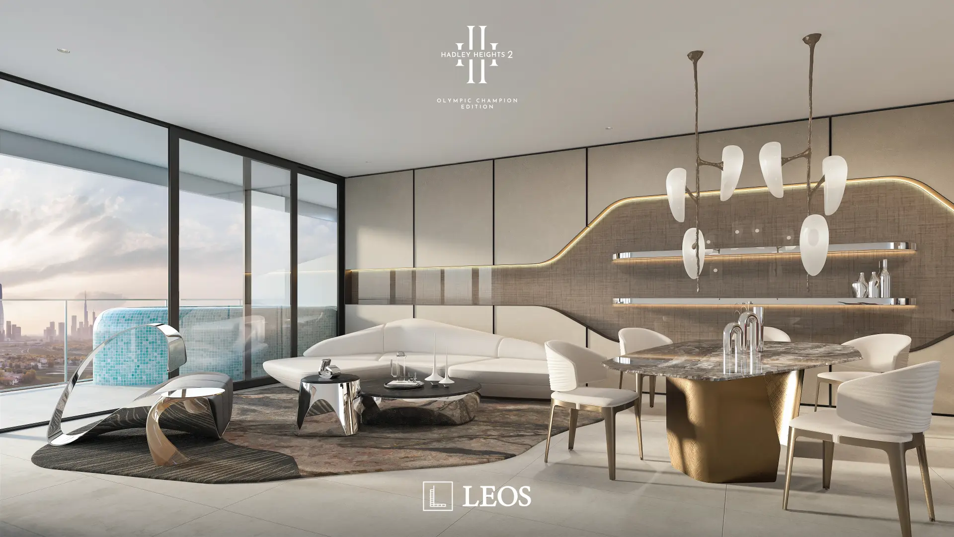 Open-plan living and dining area inside a Hadley Heights 2 residence