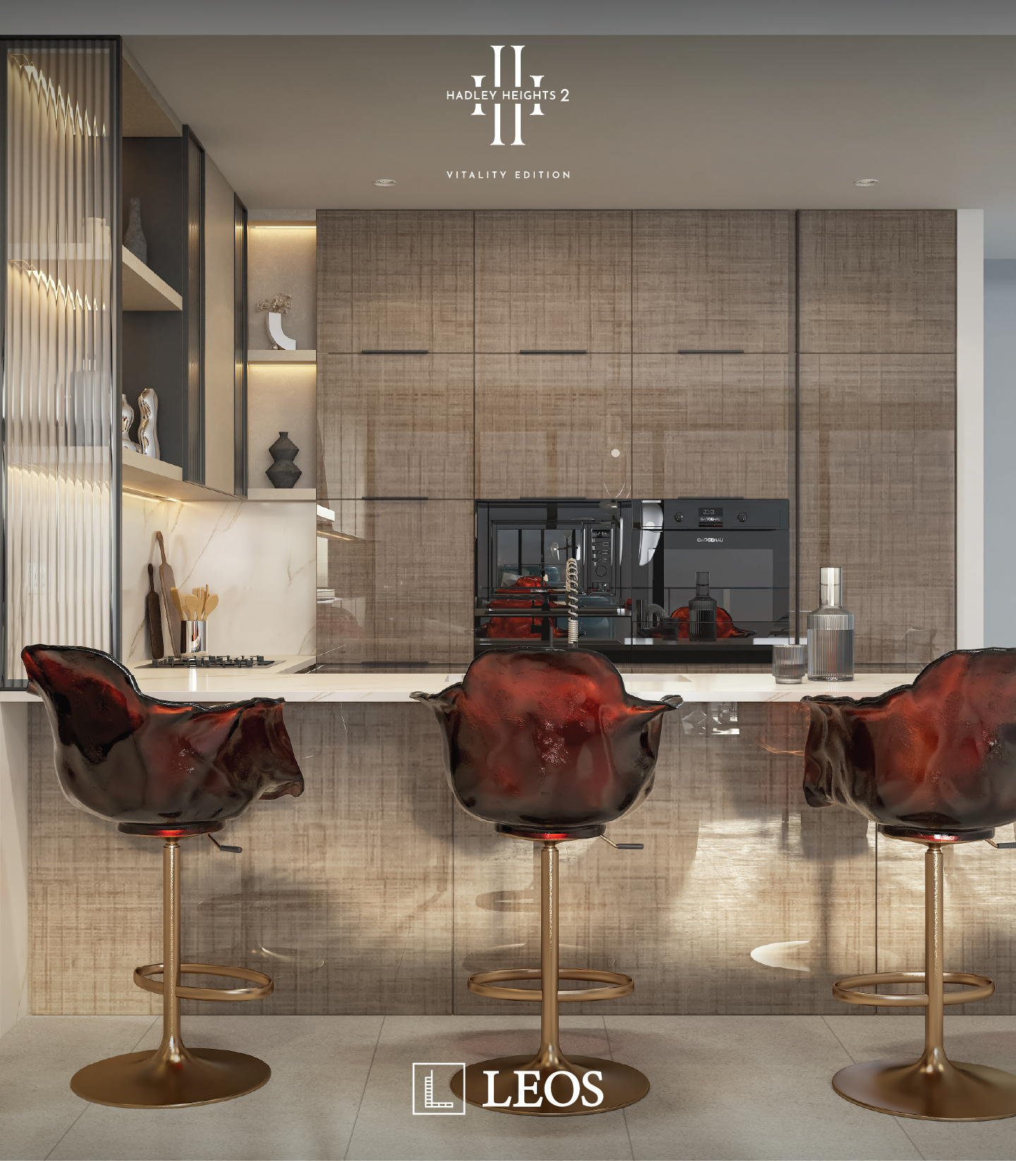Fitted kitchen with integrated appliances inside a Hadley Heights 2 residence