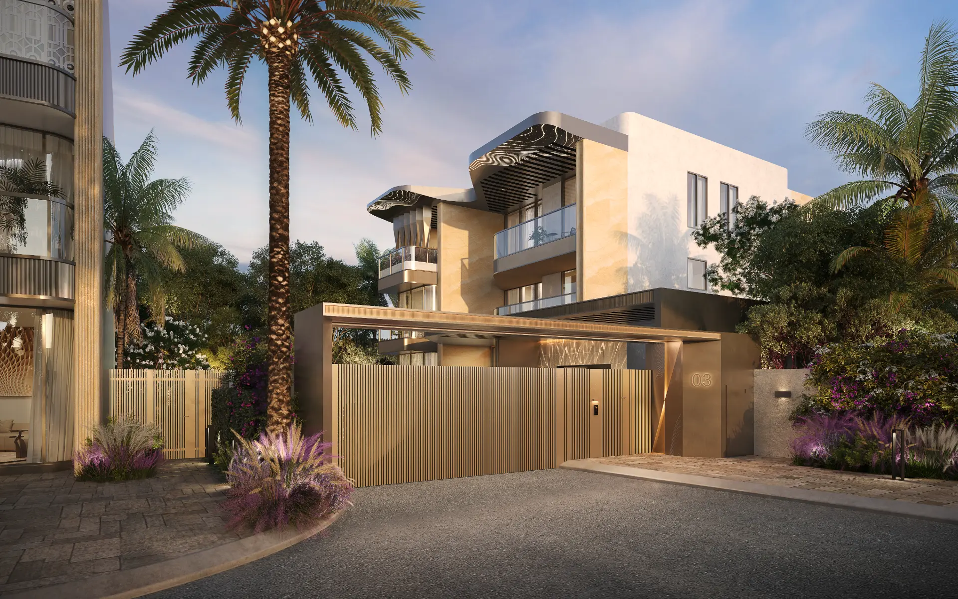Knightsbridge Phase 2 villa at dusk in District 11, Meydan