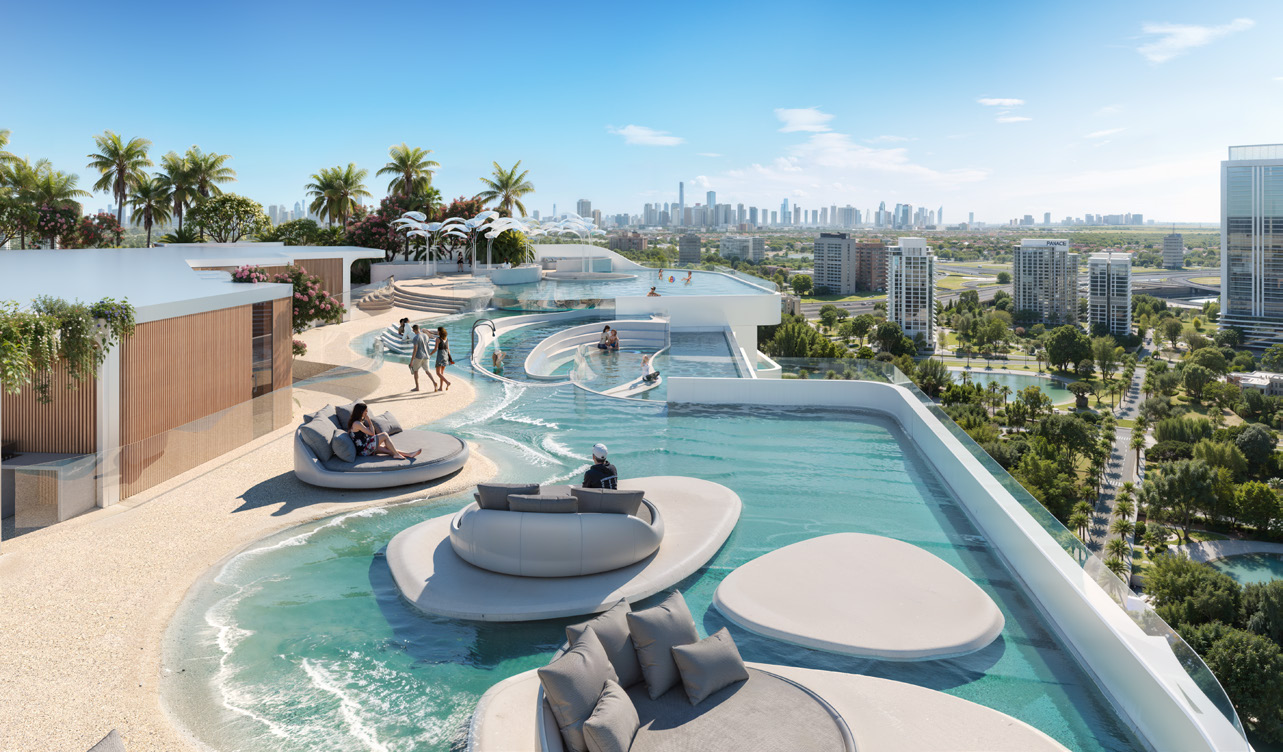 Infinity rooftop pool at Weybridge Gardens 4, Dubailand