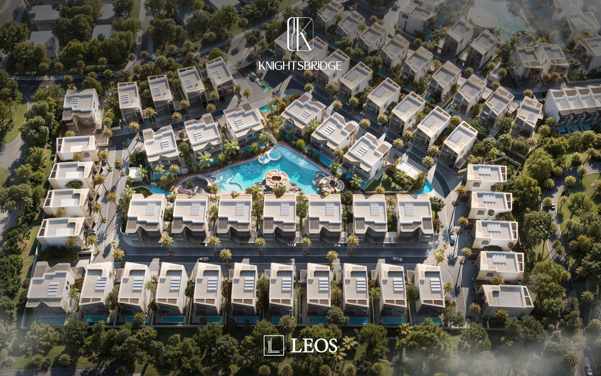 Aerial view of Knightsbridge Phase 2 around the lagoon