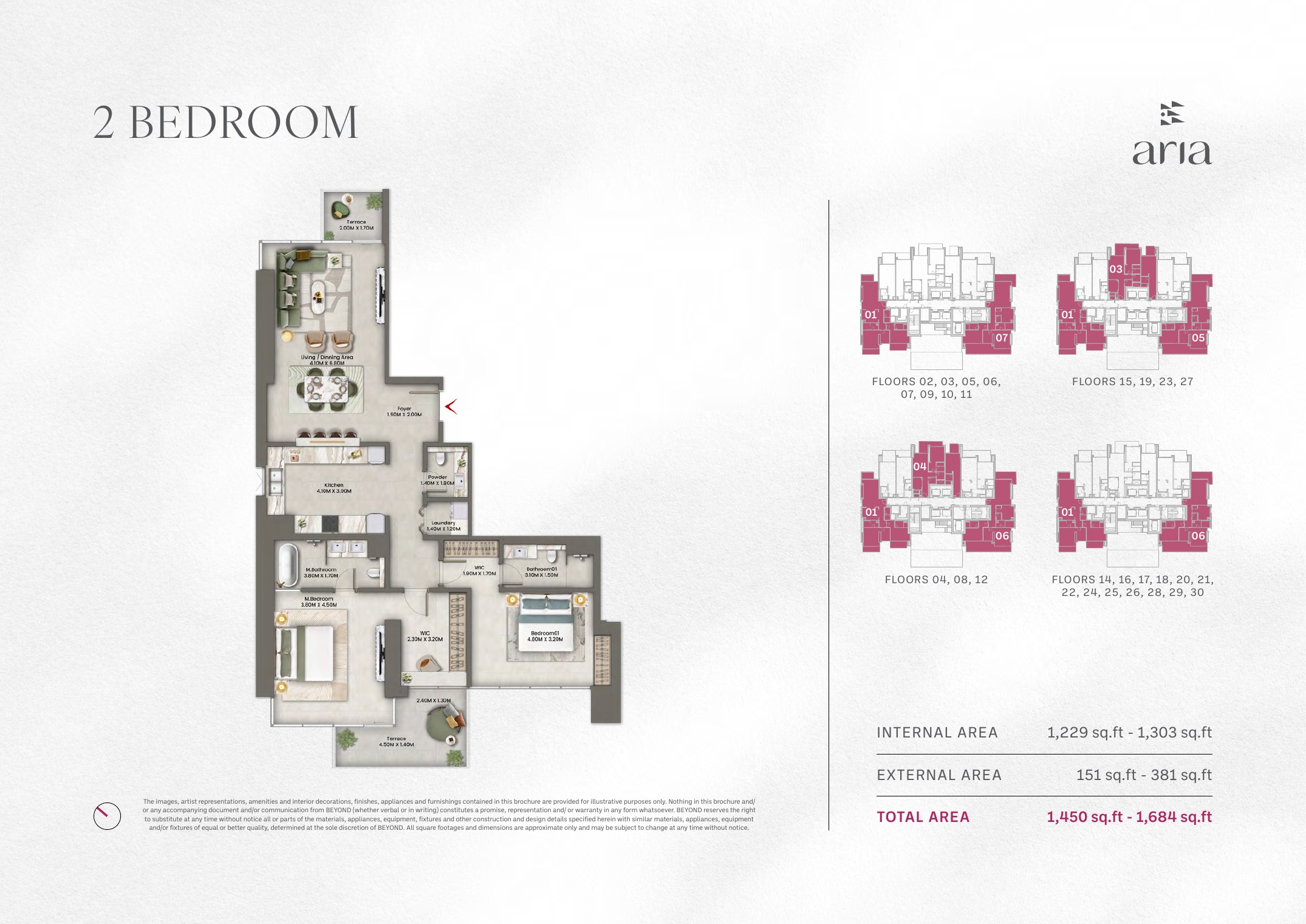 Two bedroom floor plan at ARIA