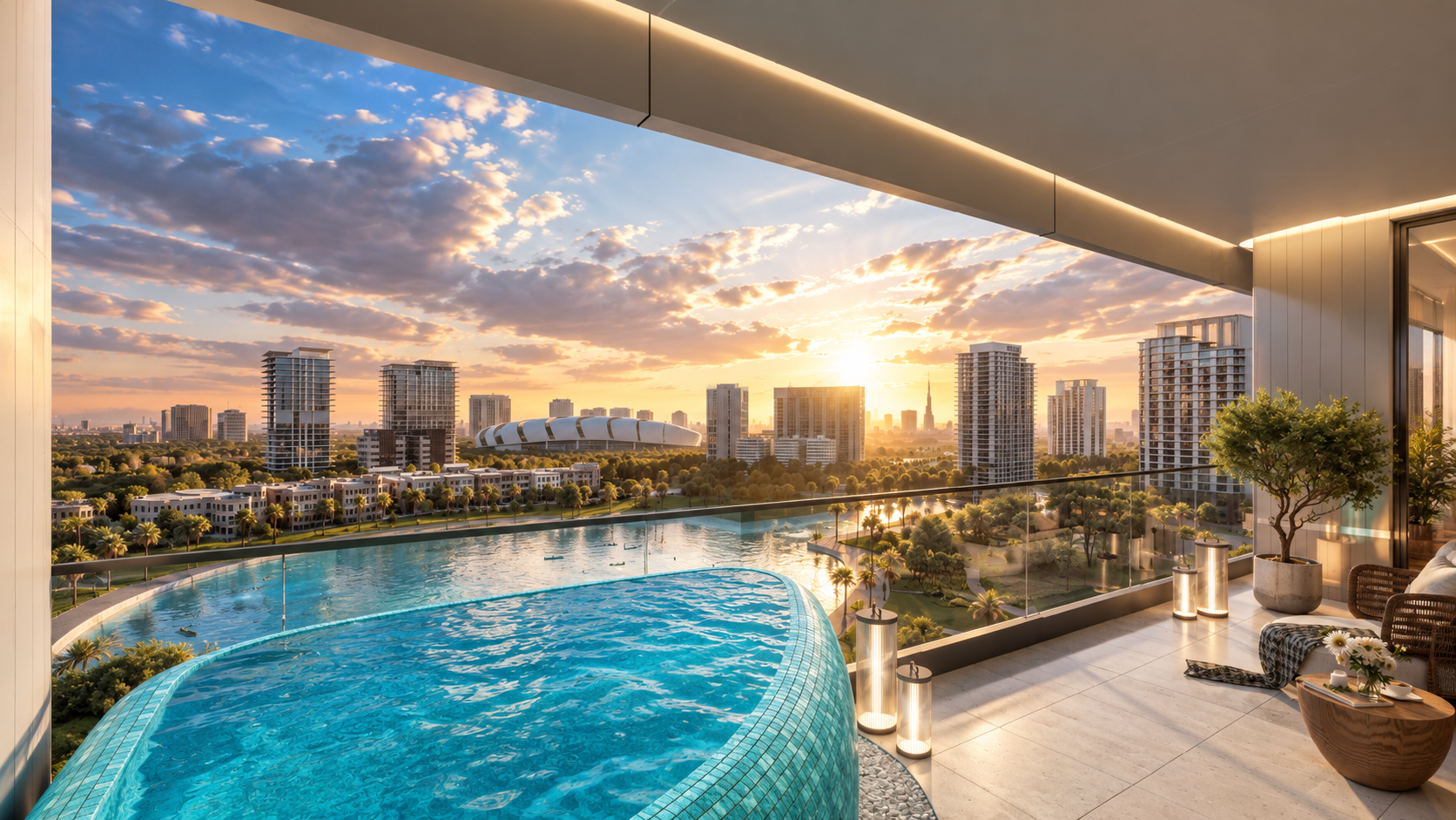 A private balcony pool at Hadley Heights 2, overlooking the golf course